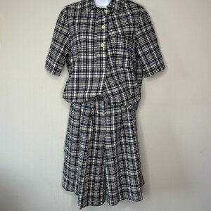 COS Womens Button Front Plaid Shirt Bermuda Shorts Set Blue White Size 2